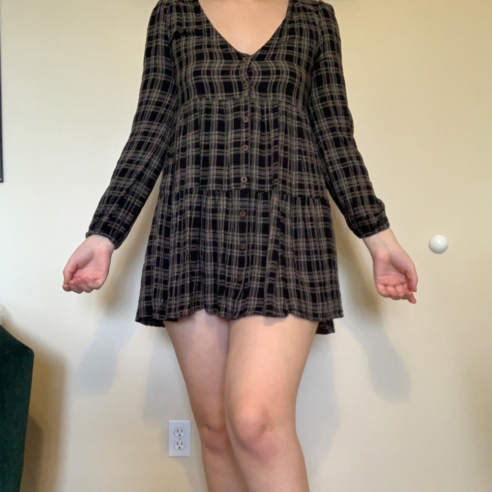 Mini plaid long sleeve dress